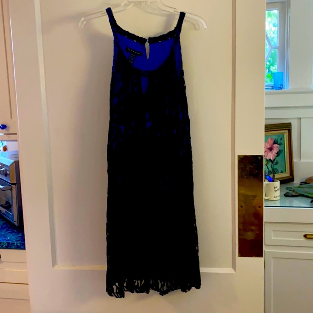 Beautiful dress with black lace over cobalt blue.